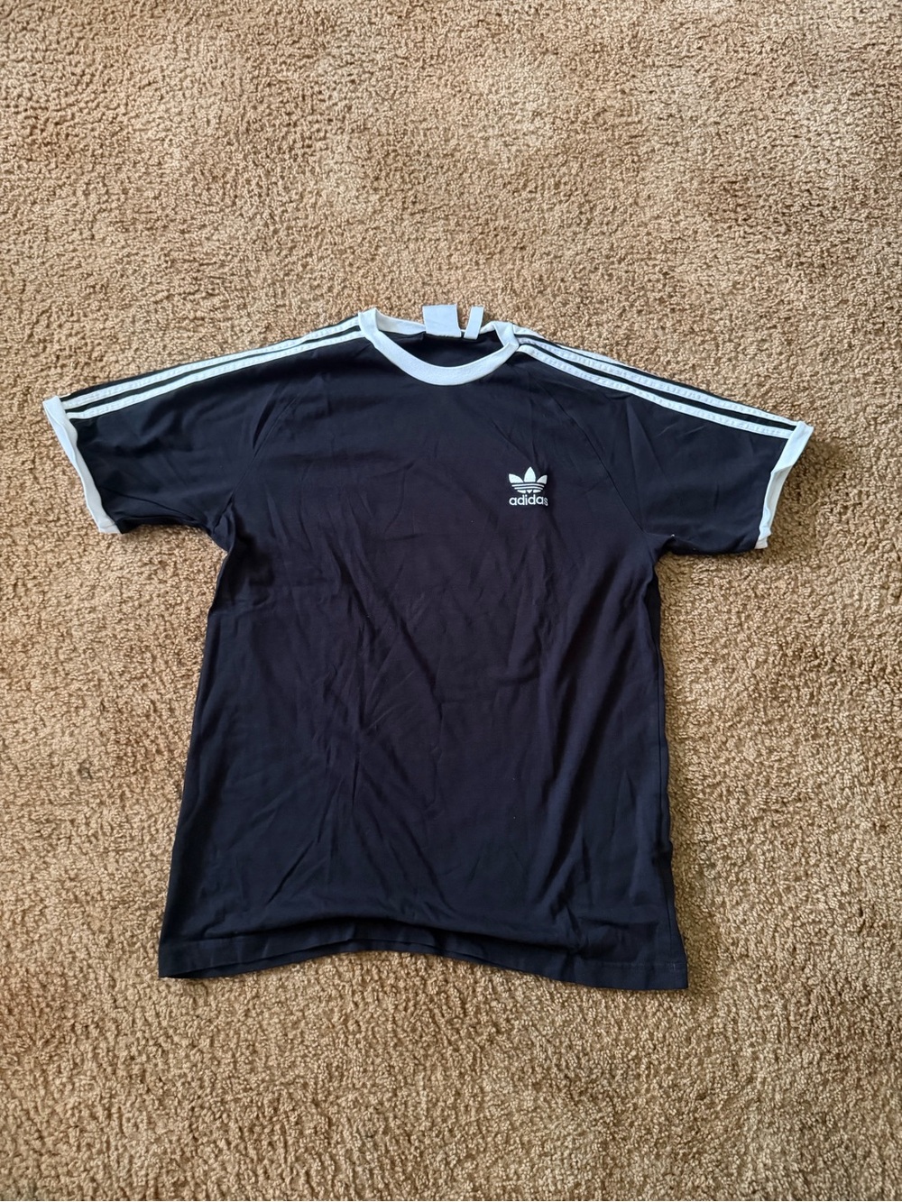 adidas Black Tee with White 3-Stripes and Trefoil